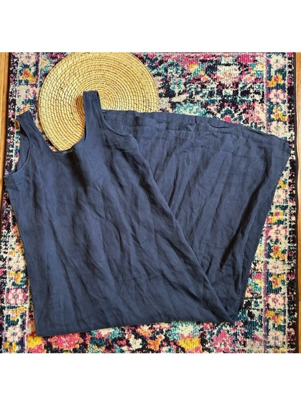 Michael Stars Sleeveless Linen Maxi Dress Womens Small Navy Blue